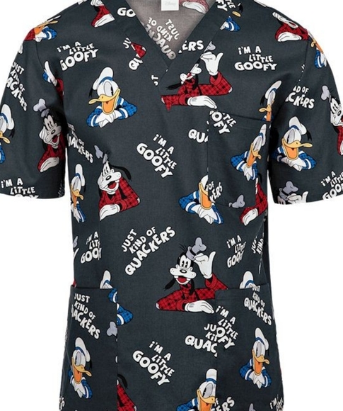 Disney Characters Goofy & Donald Medical Scrubs Top - Picture 5 of 5